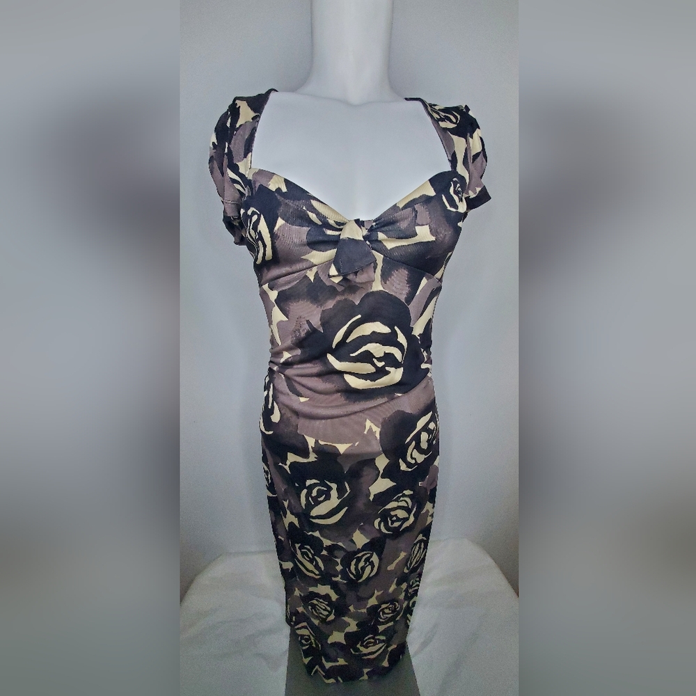 Diane von Furstenberg Silk Floral Dress In Blacl, Grey And Cream Color
